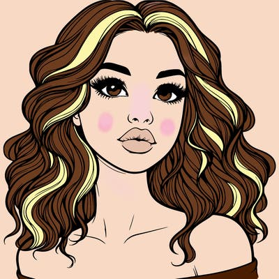 realistic girl with wavy hair and lips
