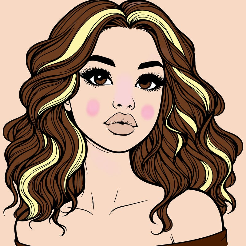 realistic girl with wavy hair and lips