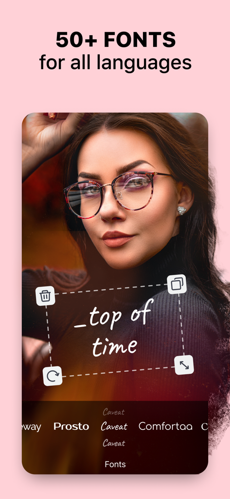 ReelMaker - Video Templates - ReelMaker app screen showing font selection and text editing tools for social media videos