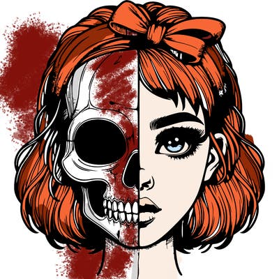 realistic girl with half skull mask