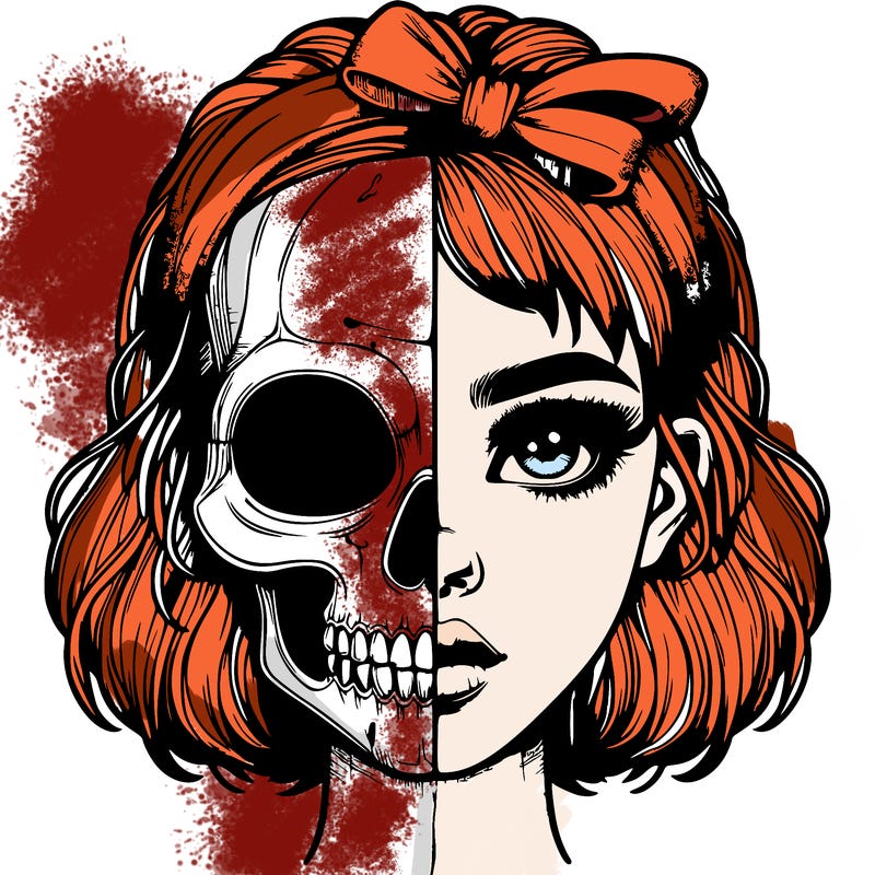 realistic girl with half skull mask