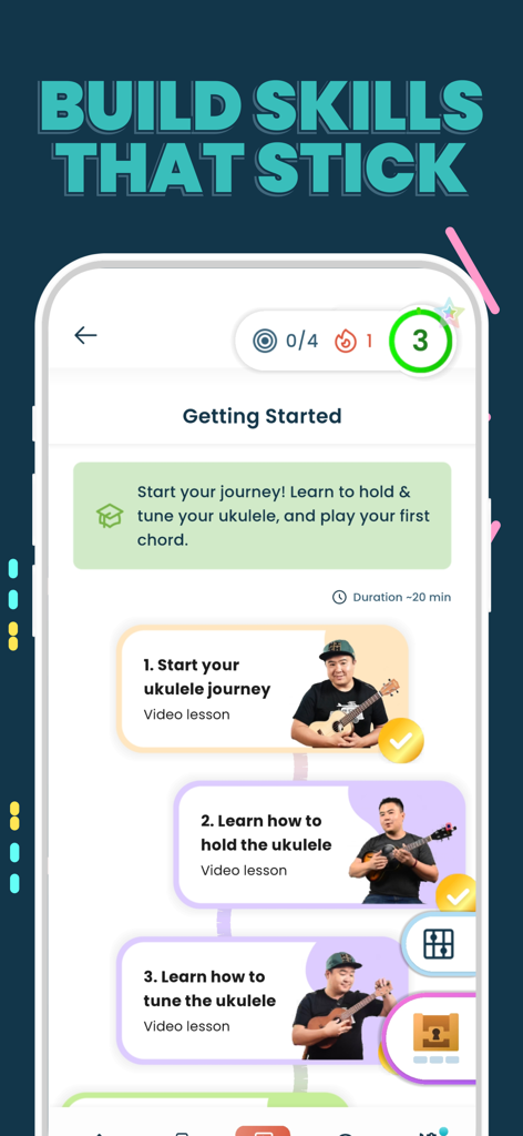 Ukulele Tuner & Lessons: Kala - Una serie de lecciones en video para principiantes en la aplicación Kala Ukulele