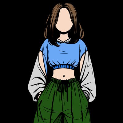 realistic girl faceless with baggy pants and a crop top