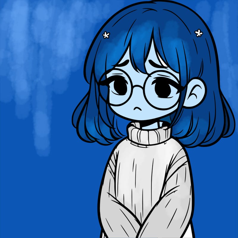 sad girl with glasses in a sweater