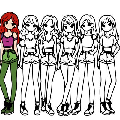 a group of girls wearing crop tops and shorts
