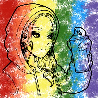 a realistic girl, spray painting