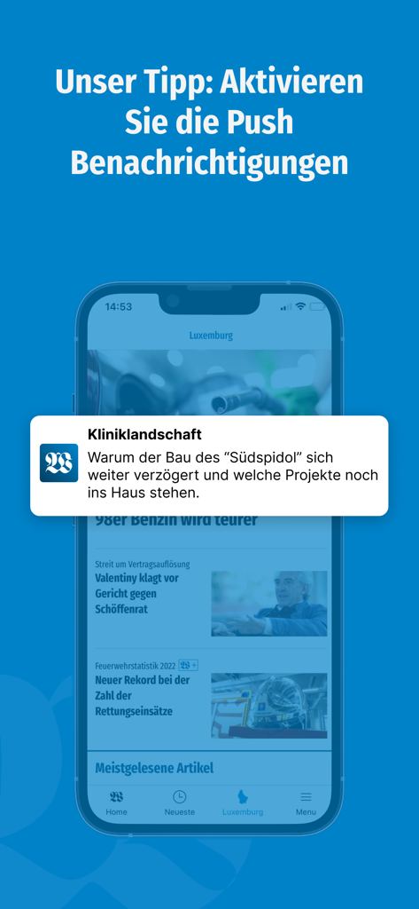 Wort.lu - Capture d'écran de l'application mobile montrant une invite à activer les notifications push pour le service d'actualités Luxemburger Wort