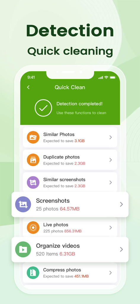 Smartphone screen displaying the quick clean feature of MobileSecurity app for deleting duplicate and similar photos