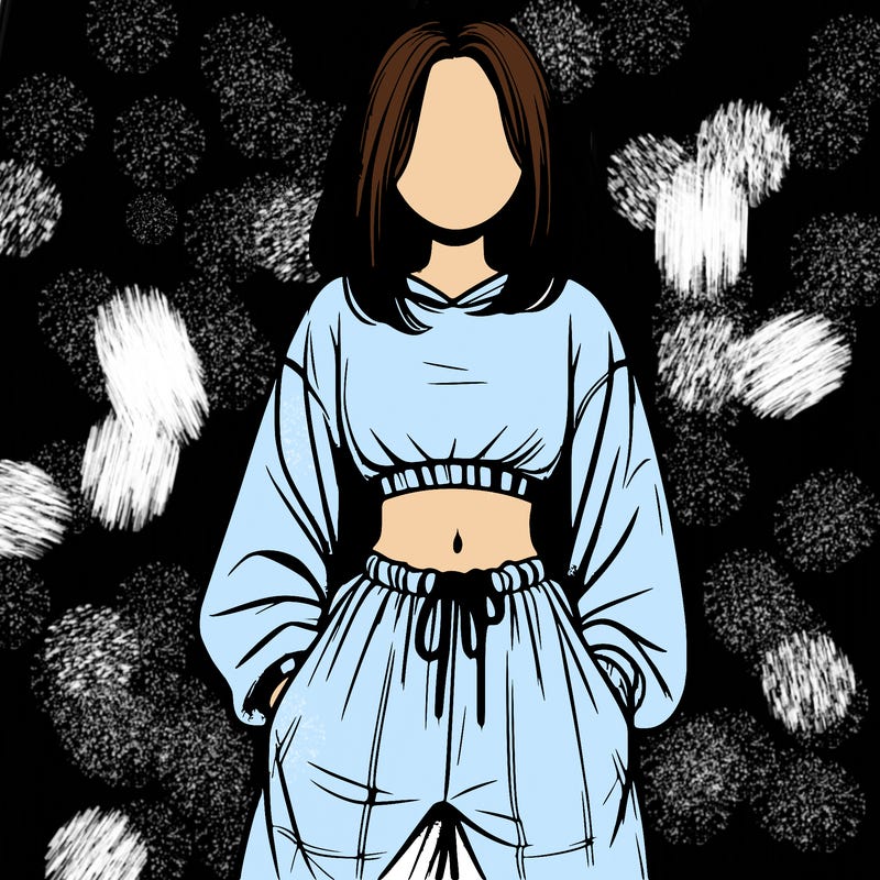 realistic girl faceless with baggy pants and a crop top