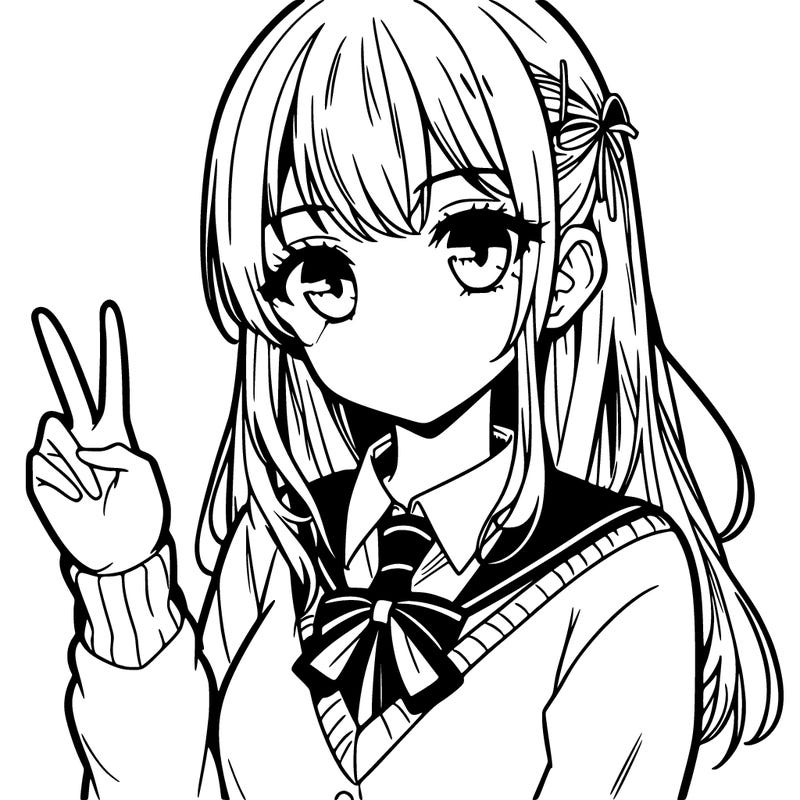 manga girl holding up two fingers as a peace sign