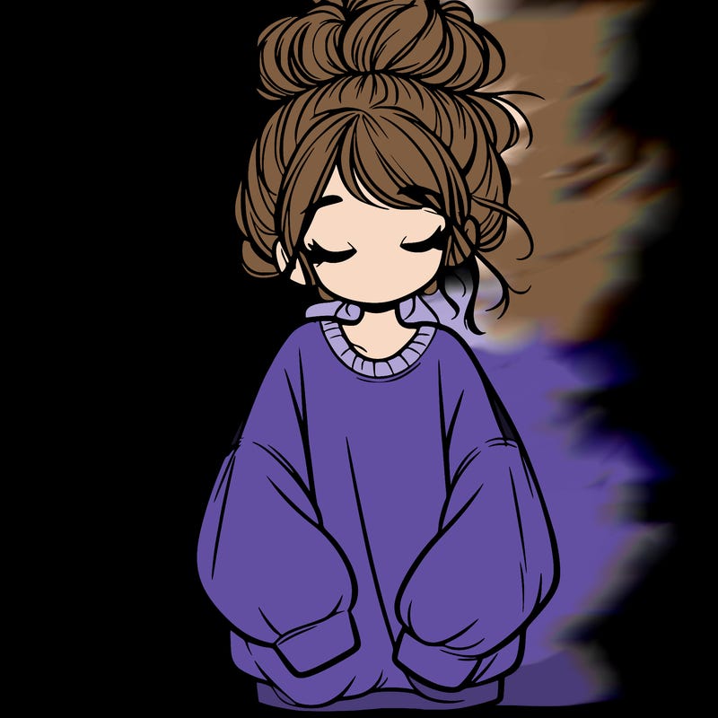 girl with baggy sweatshirt and messy bun