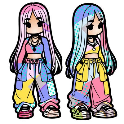 girl in baggy pants crop top and long hair