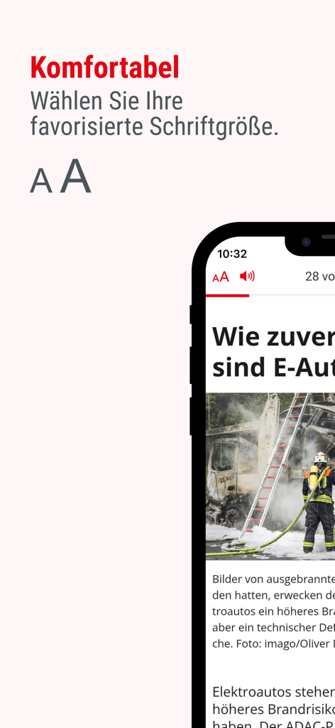 Einstellbare Schriftgröße in der Eßlinger Zeitung E-Paper-App zur besseren Lesbarkeit.