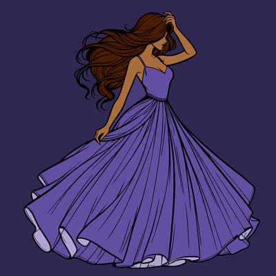 realistic woman with dress flowing in the wind