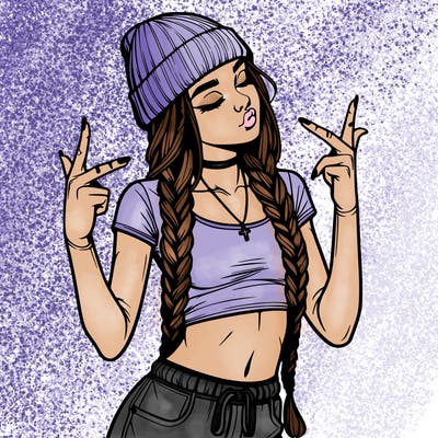 realistic teenage girl with braids and a beanie and crop top doing 🫶🏼