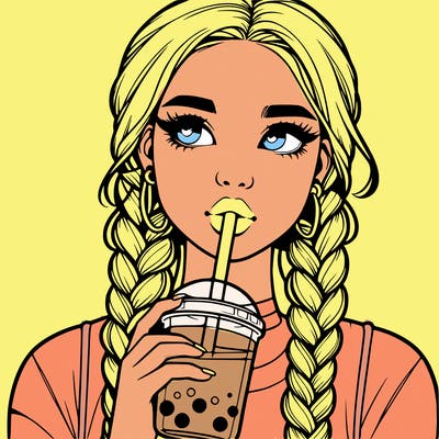 realistic girl with braided hair drinking boba