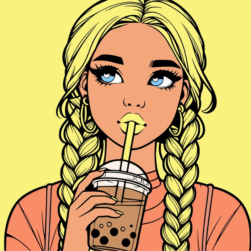 realistic girl with braided hair drinking boba