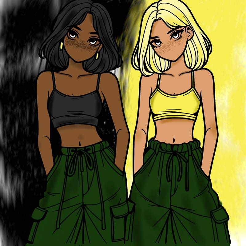 two girls with crop top with baggy pants