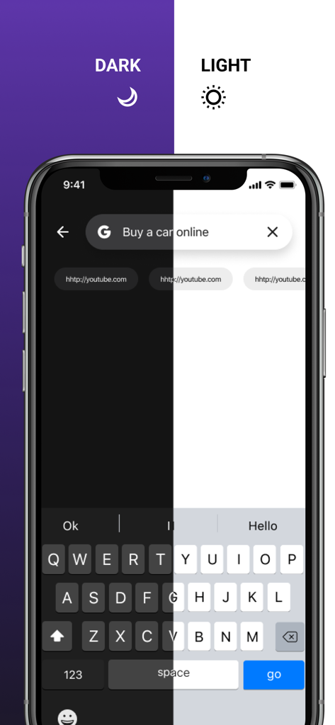 Comparison of dark and light mode themes in the split screen window app