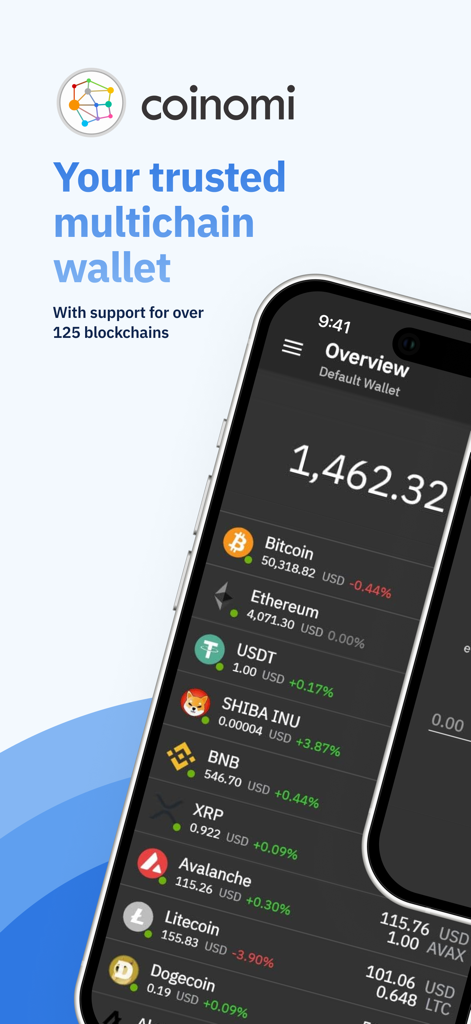 Coinomi Wallet - Coinomi mobile app displaying a cryptocurrency portfolio overview with Bitcoin Ethereum and other digital assets