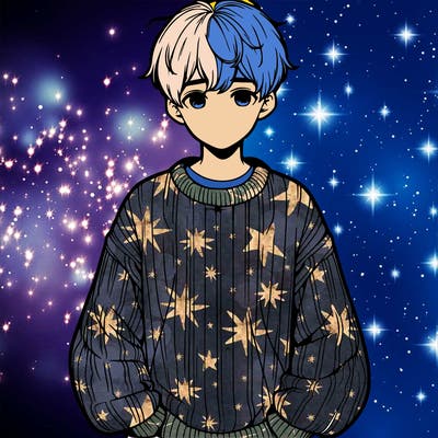 boy in over sized sweater, semi realistic close up