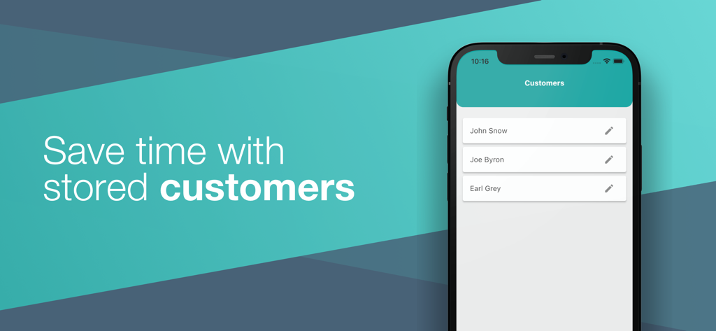 Interface do aplicativo Gerador de Faturas mostrando uma lista de clientes armazenados para economizar tempo.