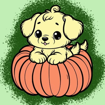 cute little puppy in a pumpkin