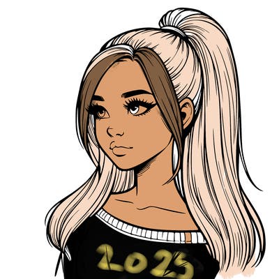 realistic girl with a high ponytail