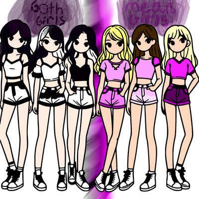 a group of girls wearing crop tops and shorts