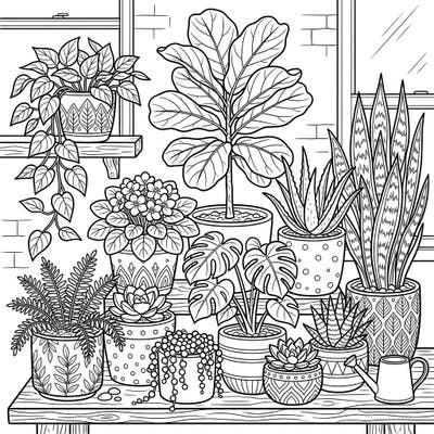 Immerse yourself in a beautiful indoor garden with this Ceramic Plant Pots coloring page, thoughtfully designed for seniors. Enjoy the relaxing details of various plants nestled in decorative pots, offering a delightful and accessible creative escape.