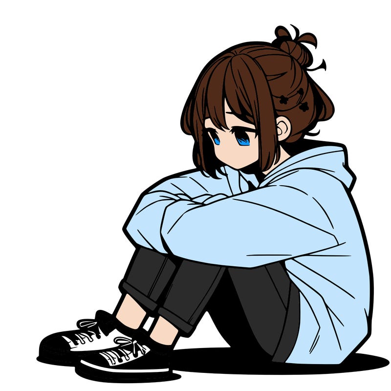sad anime girl sitting alone