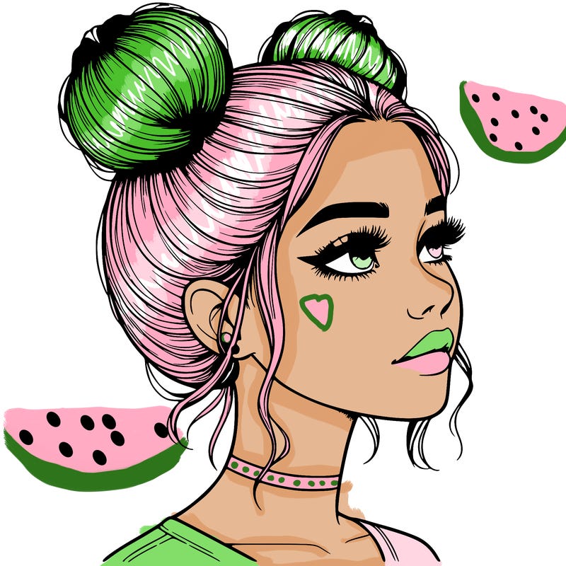 realistic girl with buns on the top of her head