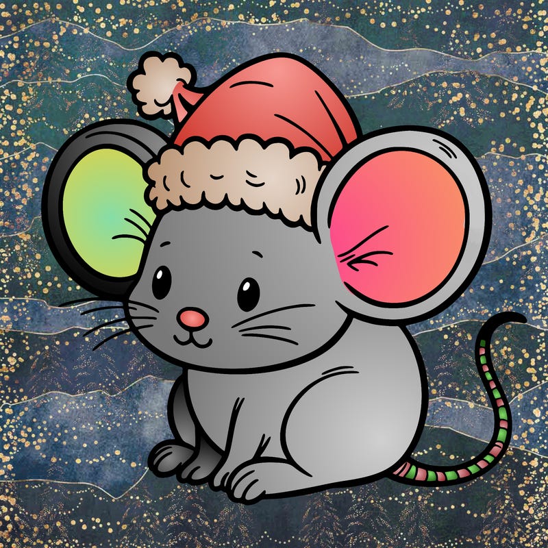 mouse with  a christmas hat on