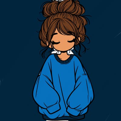 girl with baggy sweatshirt and messy bun