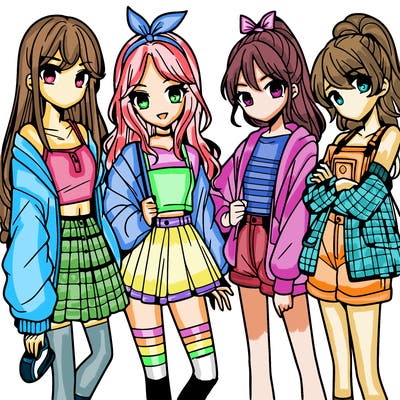 teen manga girls group of 4