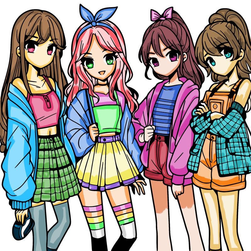 teen manga girls group of 4