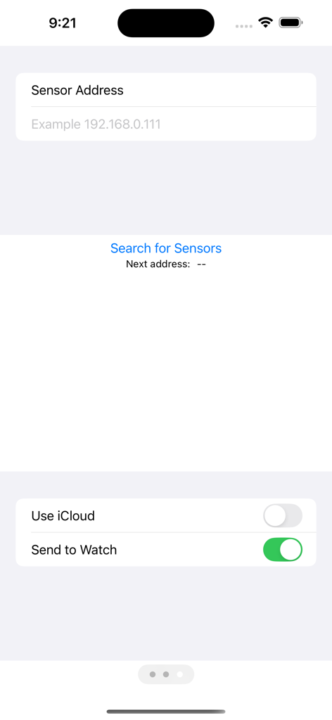 My PurpleAir - PurpleAirセンサーのIPアドレスを入力し、Apple Watch同期を有効にする設定画面。