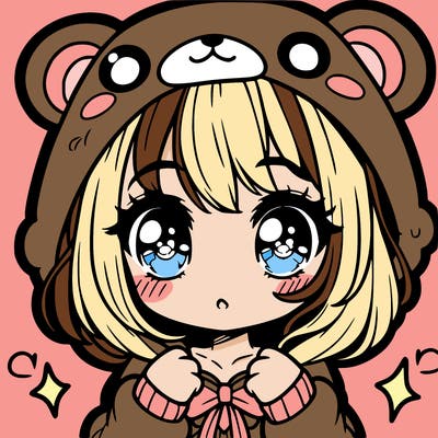 cute girl with a bear costume anime