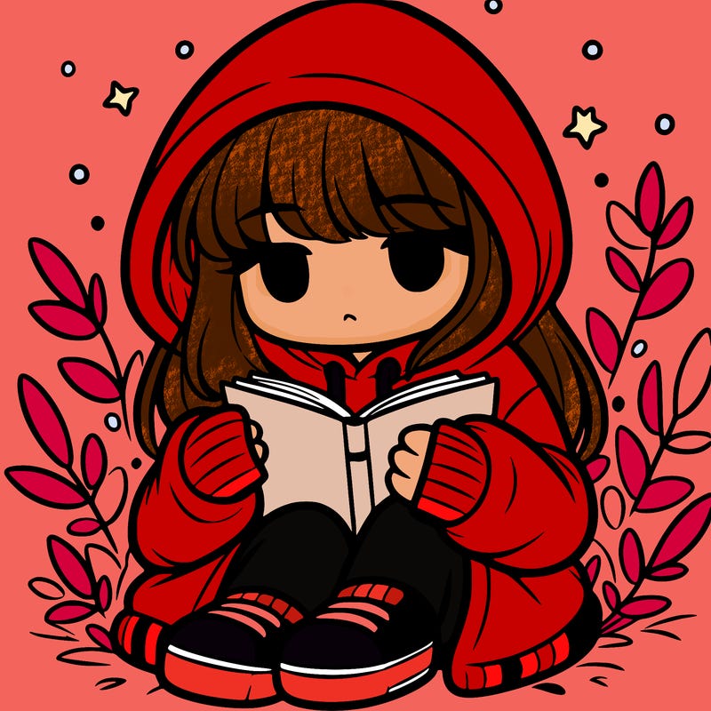 girl in oversized hoodie reading a book