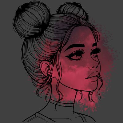 realistic girl with buns on the top of her head