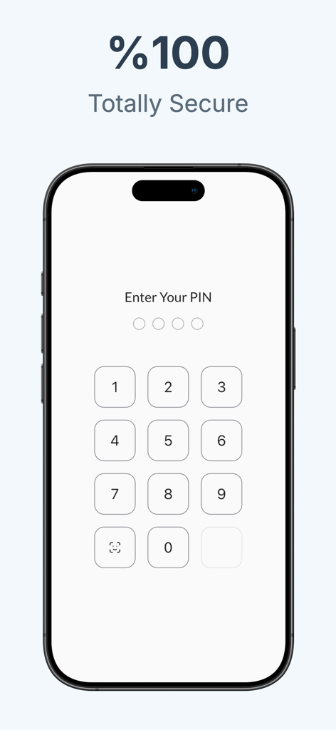 QRBot: Reader & Maker - iPhone-Bildschirm zeigt eine numerische PIN-Sperroberfläche mit der Überschrift 100 Prozent absolut sicher für das private QR-Scannen