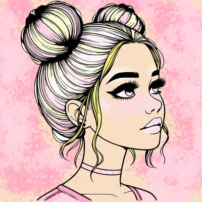 realistic girl with buns on the top of her head