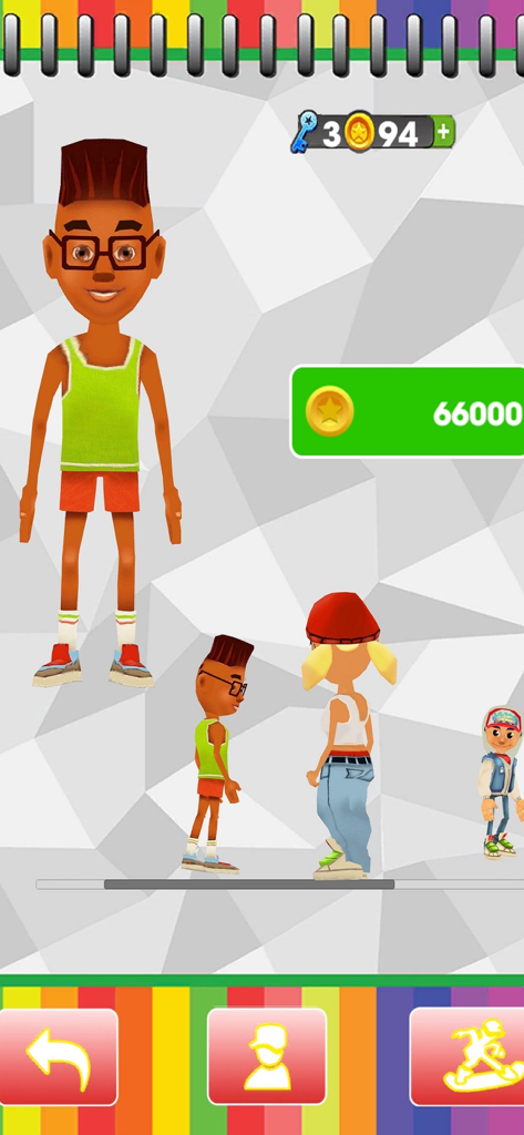 Subway Cute Runner - Menú de selección de personajes en el juego móvil Subway Cute Runner