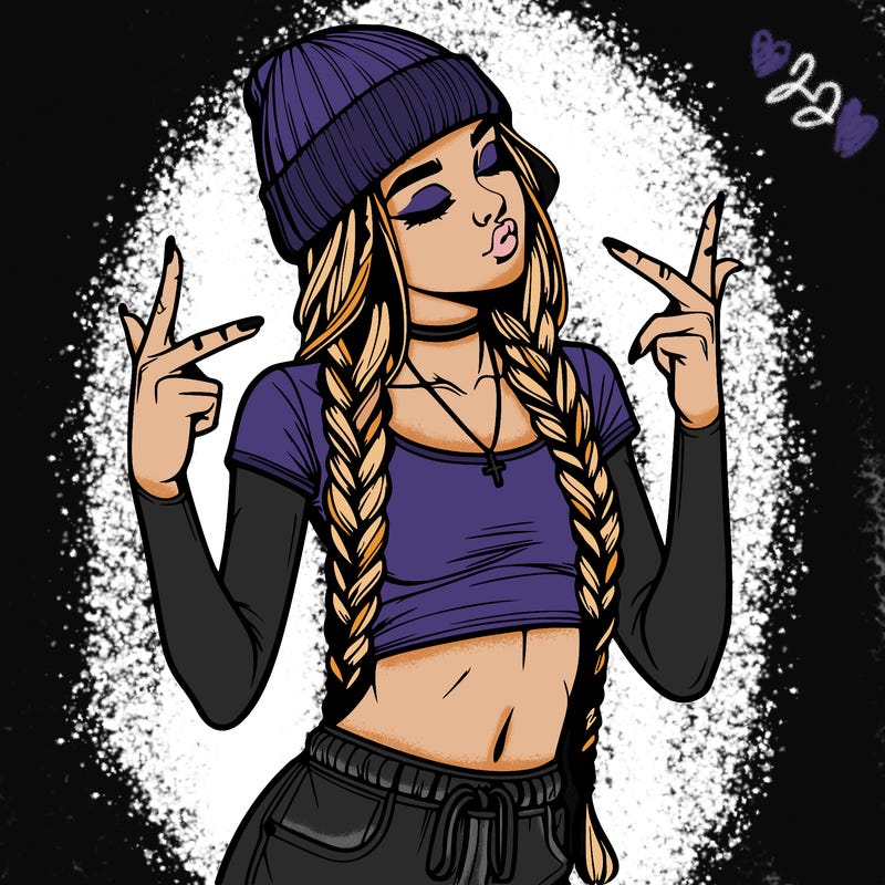 realistic teenage girl with braids and a beanie and crop top doing 🫶🏼