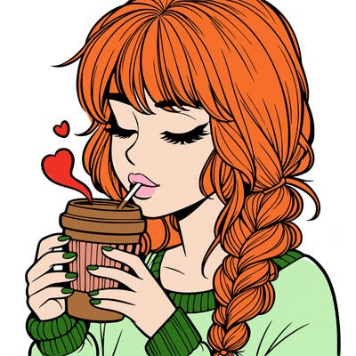 realistic girl drinking coffee