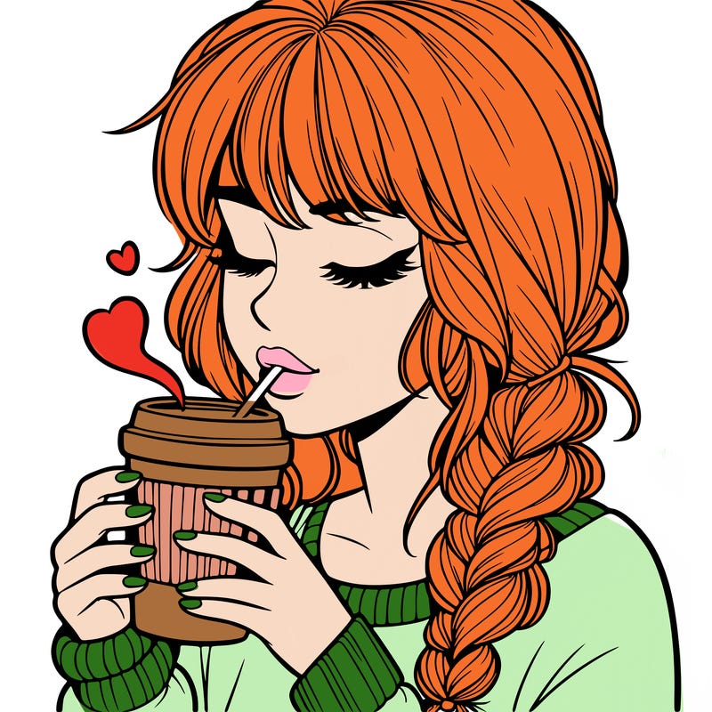 realistic girl drinking coffee