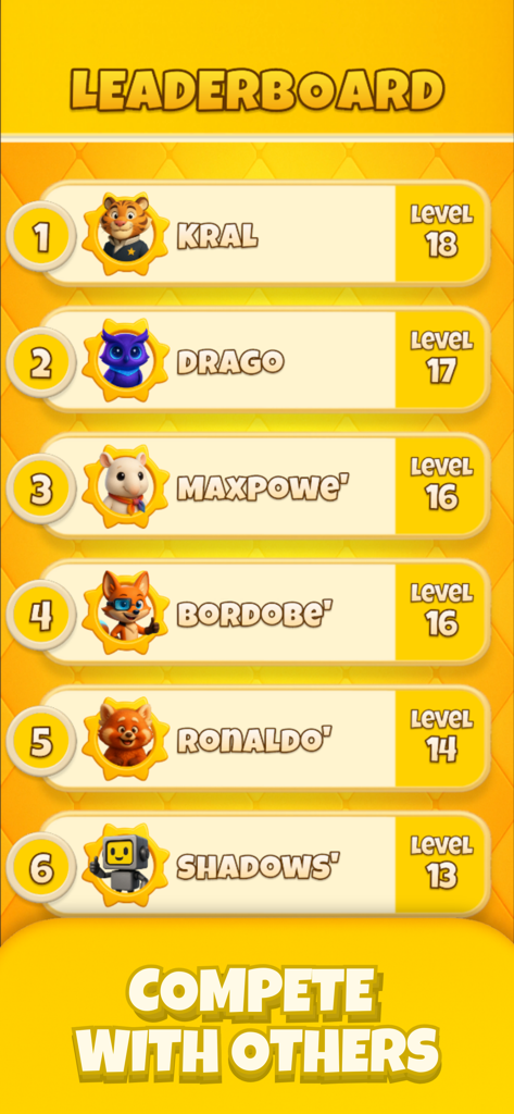 Light Bloom: Puzzle Game - Pantalla de clasificación que muestra a los mejores jugadores y sus niveles en el juego de puzles Light Bloom