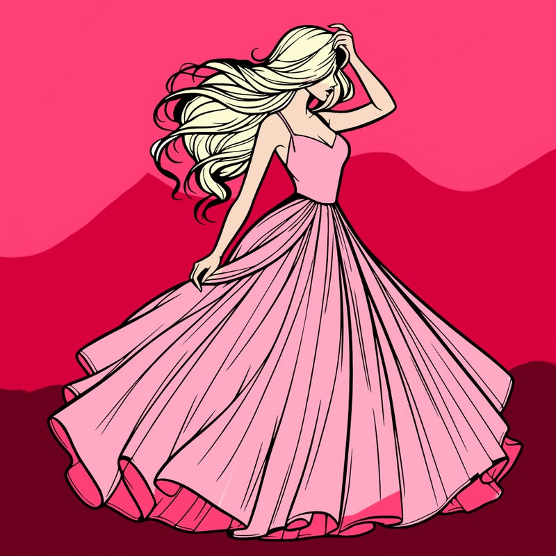 realistic woman with dress flowing in the wind