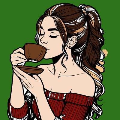 realistic woman drinking tea