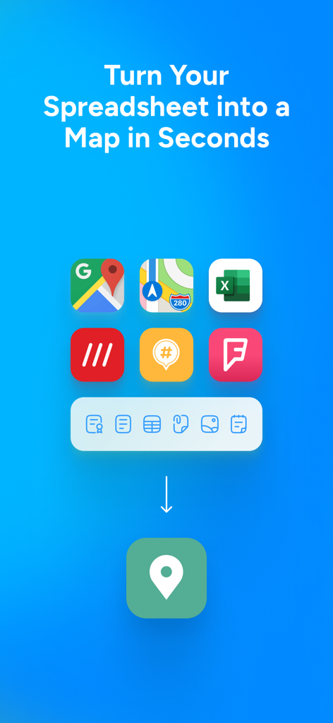 Pin Drop - Places That Matter - A graphic showing how to convert spreadsheets and data from other apps into a Pin Drop map.